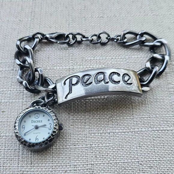 Decree Ladies Wristwatch PEACE Gunmetal Chain Band Quartz Analog Watch - Picture 1 of 8